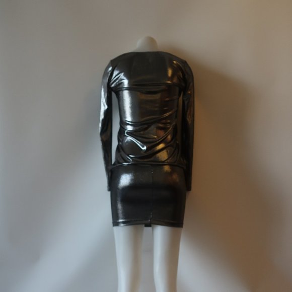 Womens RN CONVERTIBLE Pewter Metallic Long Sleeve Bodycon Mini Dress P US/XS * - Picture 11 of 13